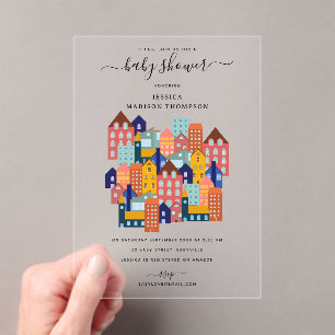 Nachbarschaftshaus-Baby-Party Acryleinladungen