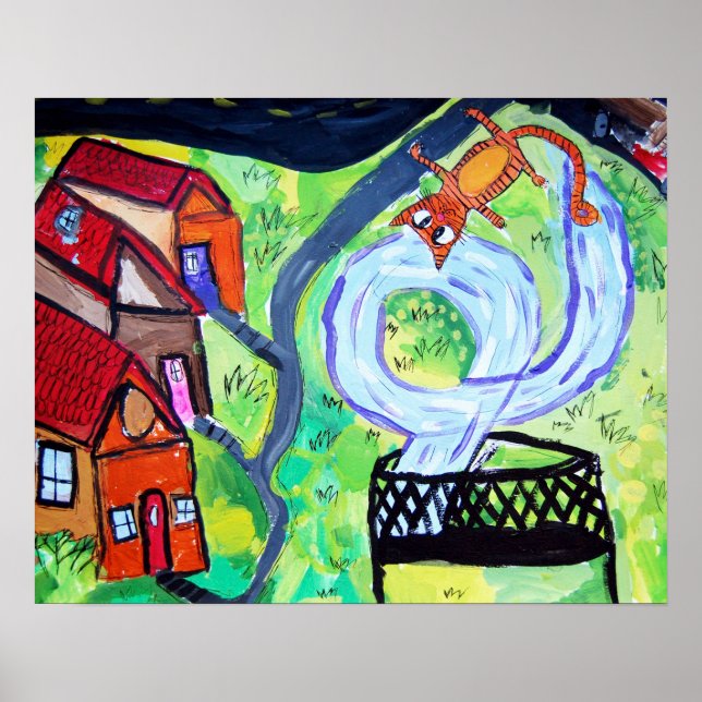 Nachbarschaftskatze auf Trampolin Poster (Vorne)