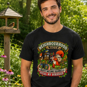 Nachbarschaftswache Lustiges Eichhörnchen Vogelbeo T-Shirt