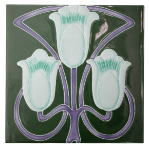Nachbildung Edwardianischer Art Nouveau Grüne Tulp Fliese