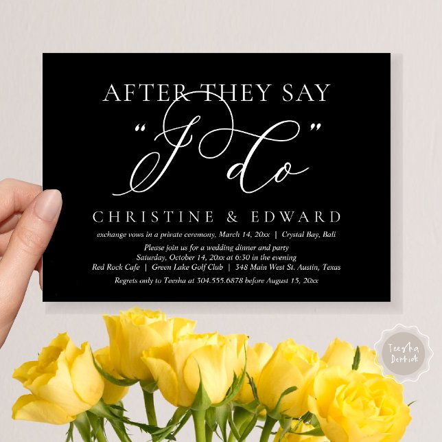 Nachdem sie sagen, ich tue es, Hochzeit Elopement  Einladung (After They Say I Do, Wedding Elopement Dinner Invitation Card, PDF, Romantic, in Classy Black)