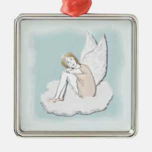 Nachdenkliche Engels-Verzierung Silbernes Ornament