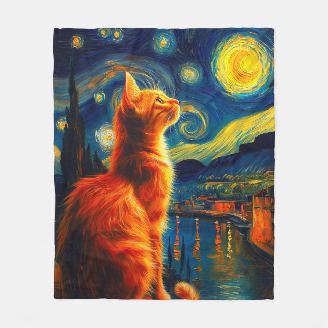 Nachdenkliche Ingwerkatze | Sternenhimmel Fleecedecke (Vorderseite)