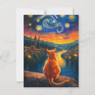 Nachdenkliche Ingwerkatze Sternenhimmel-Kunst Postkarte