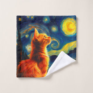 Nachdenkliche Ingwerkatze Sternenhimmel Waschlappen