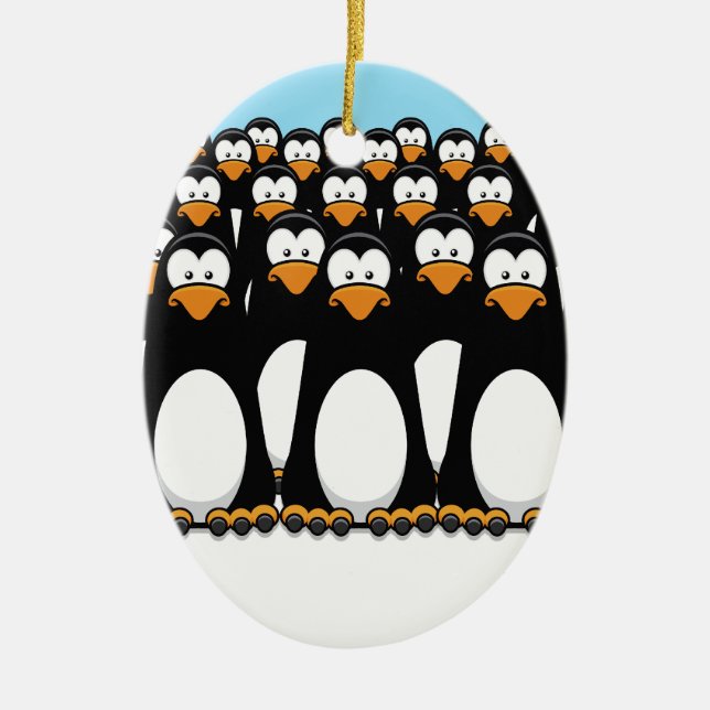 Nachdenkliche Pinguin-Armee Keramikornament (Vorne)