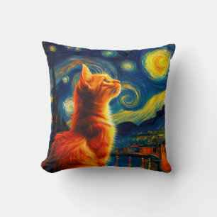 Nachdenkliche rote Katze Sternenhimmel Kissen