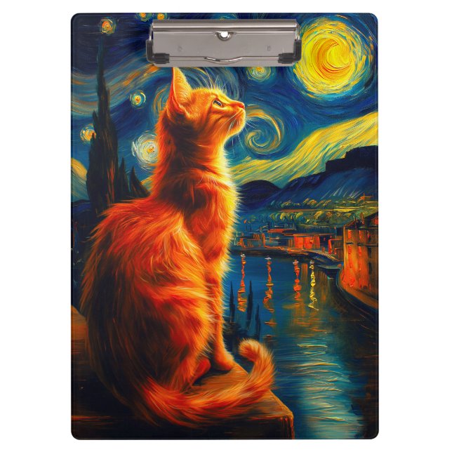 Nachdenkliche rote Katze | Sternenhimmel Klemmbrett (Vorderseite)