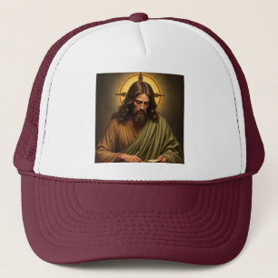 Nachdenklicher Jesus mit Heiligenschein Truckerhut Truckerkappe