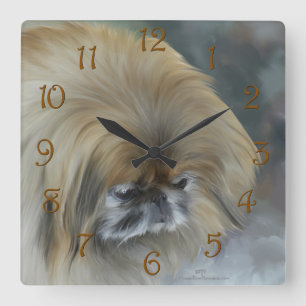 Nachdenklicher Pekinese Quadratische Wanduhr