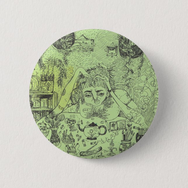 Nachdenkliches Hexe-Button Button (Vorderseite)