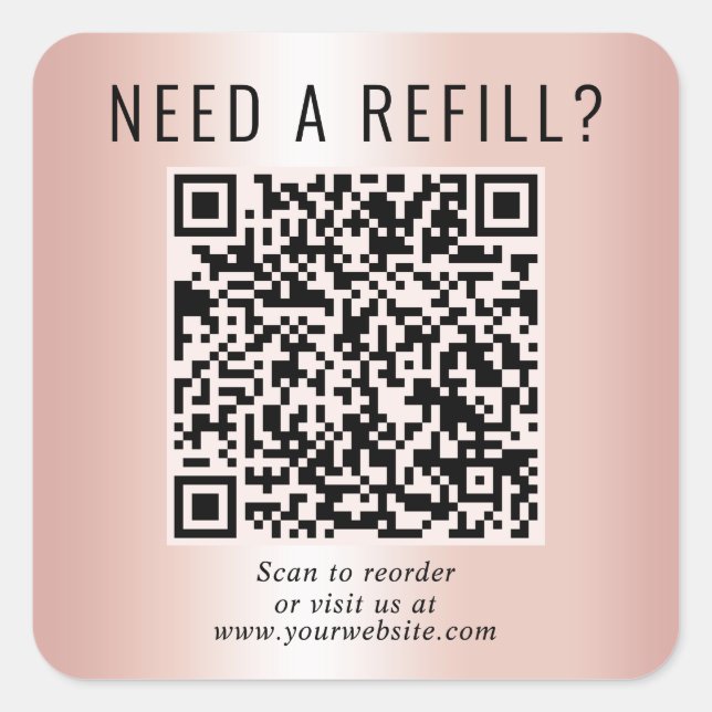 Nachfüll-QR-Code Roségold Quadratischer Aufkleber (Vorderseite)