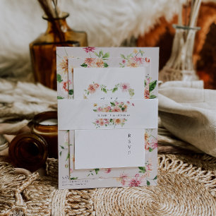 Nachglühen Monogramm Romantische florale Hochzei Einladungsbanderole