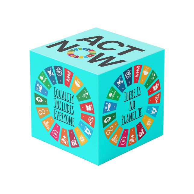 Nachhaltige Zukunft Würfel (Vorderseite Schrägansicht)