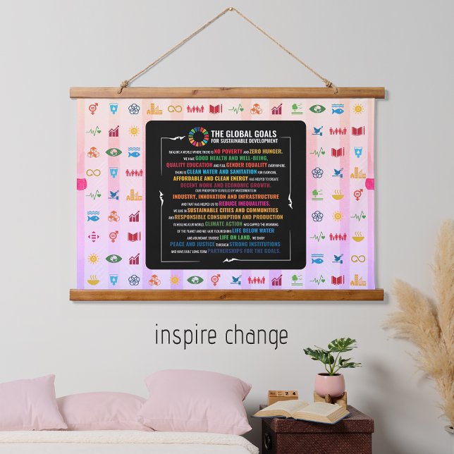 Nachhaltiges SDG-Dekor für Zuhause, Office und Kla Wandteppich Mit Holzrahmen (Sustainable-SDG-Decor-for-Home-Corporate-Office-Classroom-Hanging-Tapestry-Bedroom-Wall-Art-Event)