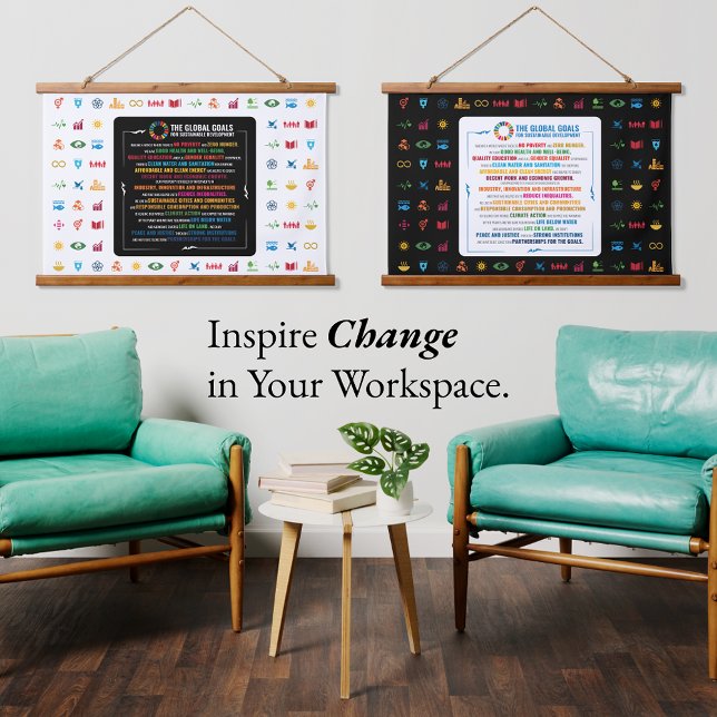 Nachhaltiges SDG-Dekor für Zuhause, Office und Kla Wandteppich Mit Holzrahmen (Zazzle-Event-Backdrop SDG Wall-Art for-Classrooms-Offices-Homes Global Goals for Sustainable Develop)