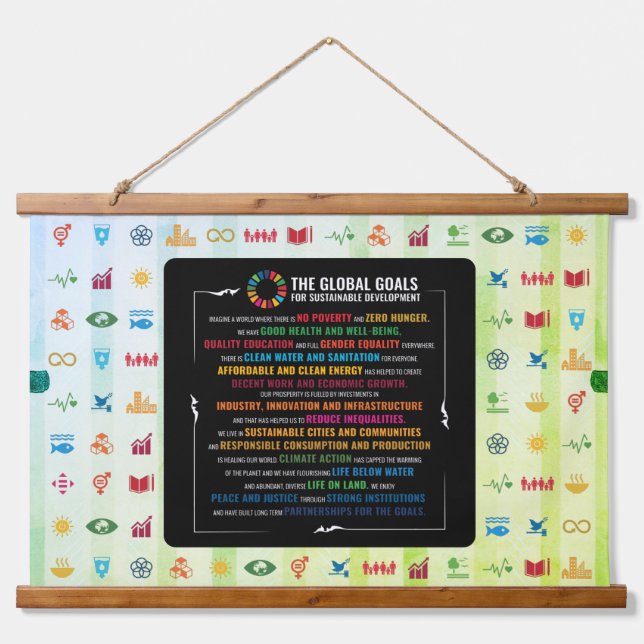 Nachhaltiges SDG-Dekor für Zuhause, Office und Kla Wandteppich Mit Holzrahmen (Vorne)