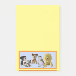 Nachhinweis - Gruppe von Spielzeugtieren in Rahmen Post-it Klebezettel