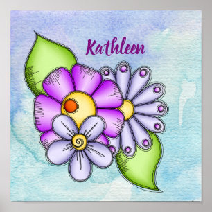 Nachmittag Wasserfarben-Doodle-Blume-Poster Poster