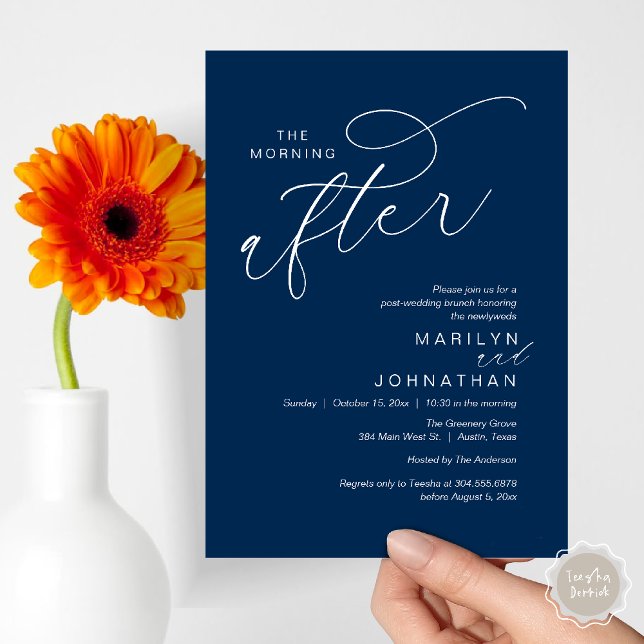 Nachmittags, Hochzeitsfeier Einladung (The Morning After, Post Wedding Brunch Appreciate Thank You Invitation Card PDF Navy Blue)
