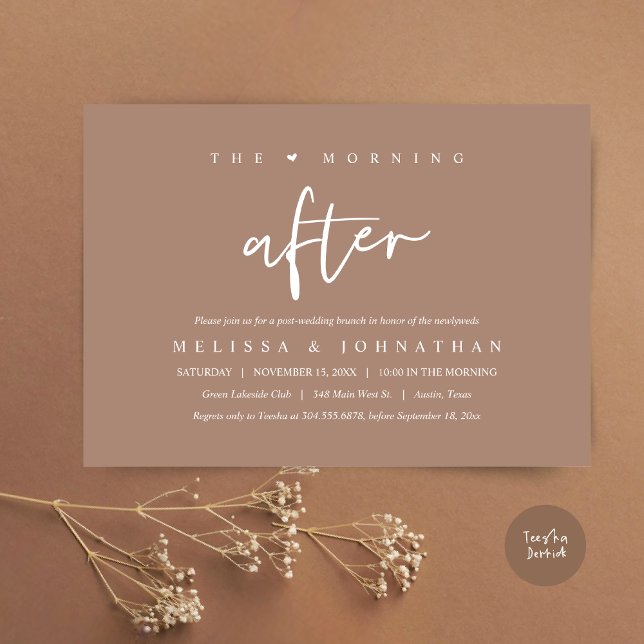 Nachmittags, Hochzeitsfeier Einladung (The Morning After, Post Modern Wedding Brunch Invitation Card, PDF. in Neutral Taupe Brown)