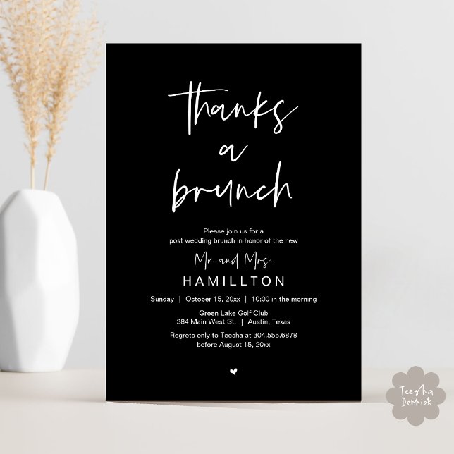 Nachmittags, Hochzeitsfeier Einladung (Thanks a Brunch, The Morning After, Post Wedding Invitation Card  PDF Classy Black)
