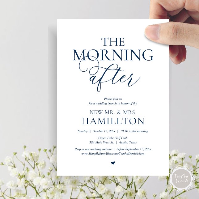 Nachmittags Hochzeitsfeier Einladung (The Morning After, Modern Post wedding Brunch Lunch Celebration Invitation Card, PDF, navy Blue)