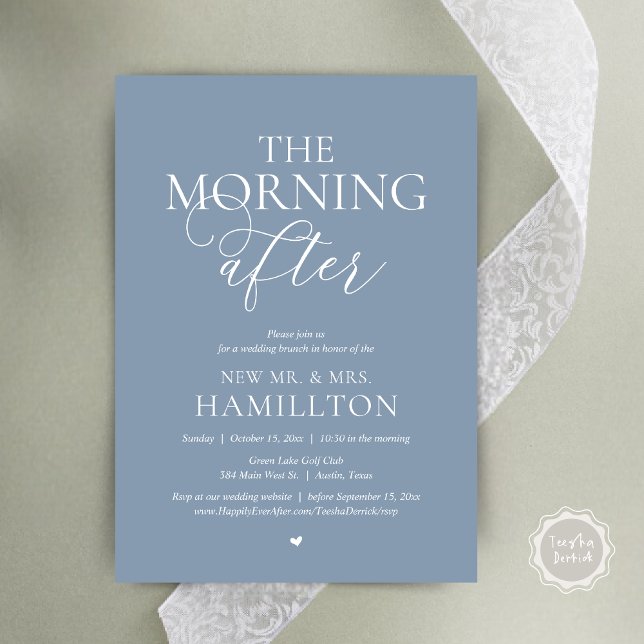 Nachmittags Hochzeitsfeier Einladung (The Morning After, Modern Post wedding Brunch Lunch Celebration Invitation Card, PDF, Dusty Blue)