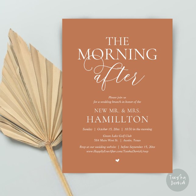 Nachmittags Hochzeitsfeier Einladung (The Morning After, Modern Post wedding Brunch Lunch Celebration Invitation Card, PDF, Copper Brown)