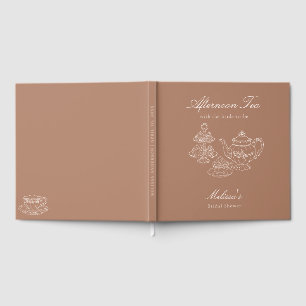 Nachmittags-Tea Handgezeichnete Braune Hochzeitsdu Gästebuch