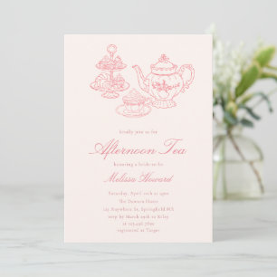 Nachmittags-Tea Handgezeichnete Pinke Hochzeitsdus Einladung