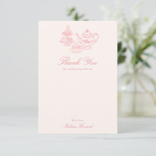 Nachmittags-Tea Handgezeichnete rosa Brautparty Dankeskarte