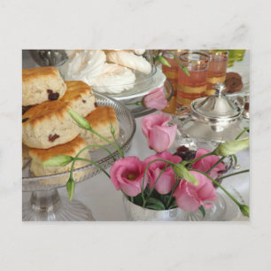 Nachmittags-Teekarten-Scones rosa Blumen Teekanne Postkarte