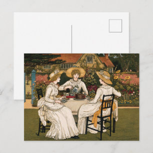 Nachmittagstee im Garten, Tee, Kuchen, Freundschaf Postkarte