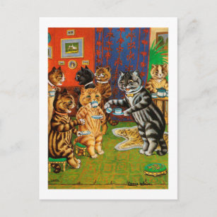 Nachmittagstee Katzen, Louis Wain Postkarte