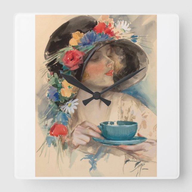 Nachmittagstee Quadratische Wanduhr (Vorderseite)