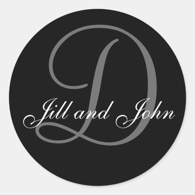 Nachname Anfangsbuchstaben D plus Vornamen Schwarz Runder Aufkleber (Vorderseite)