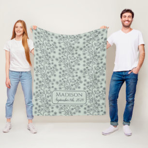 Nachname Blumen Geburtsdatum Grün Baby Fleecedecke