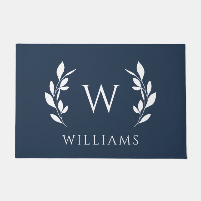 Nachname des ersten Monogrammes für Navy Blue Wrea Fußmatte (Vorderseite)