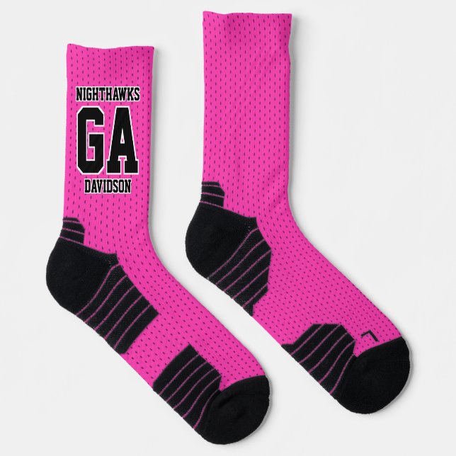 Nachname des Sportteams Pink Netball Socken (Rechts)