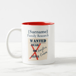 [Nachname] Familienforschung (Wanted Poster) Zweifarbige Tasse