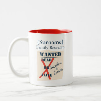 [Nachname] Familienforschung (Wanted Poster) Zweifarbige Tasse