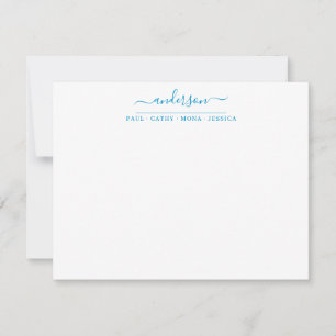 Nachname Ocean Blue Script Calligraphy Mitteilungskarte