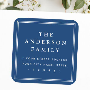 Nachname Rahmen dunkelblaue Rücksendeadresse Quadratischer Aufkleber