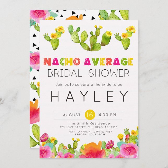 Nacho Average Brautparty Fiesta Cactus Einladung (Vorne/Hinten)