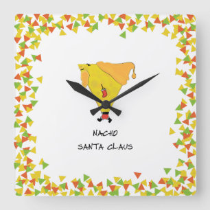 Nacho-Santa mit Chips Quadratische Wanduhr