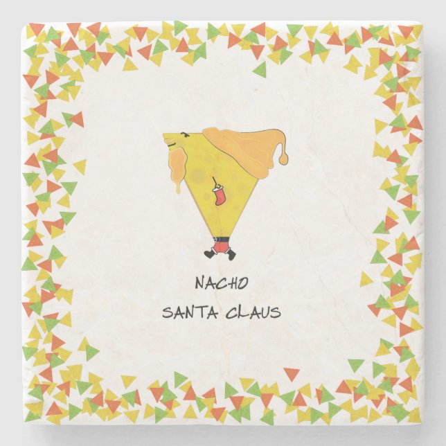 Nacho-Weihnachtsmann mit Chips Steinuntersetzer (Vorderseite)