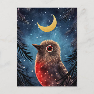 Nachricht "Christmas Bird Snowy Night Moon" Feiertagspostkarte