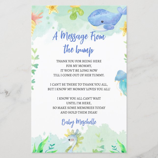 Nachricht von der Bump Summer Baby Shower (Vorderseite)