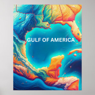 Nachrichten Golf von Amerika farbige Karte Poster